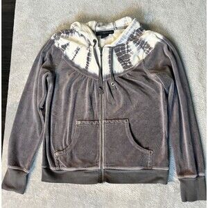 Calvin Klein Grey/White Velvet Tie-Dye Womens Zip-Front Pocket Hoodie Size Med